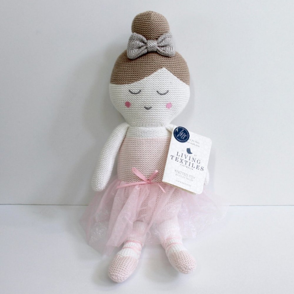 Living Textiles Australia Emma Ballerina Knitted Plush Toy Rattle Doll